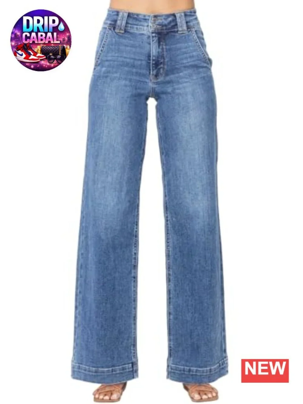 High Waisted Wide Leg Straight Jeans Baggy Trendy Denim Pants Slanted Pockets